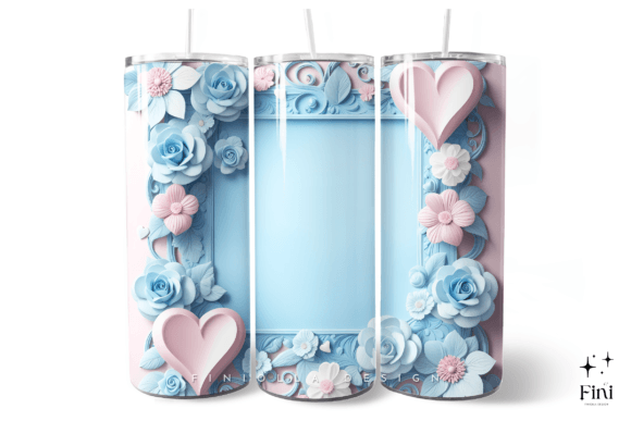 3D Blue Heart Flowers Tumbler Wrap Design Guide