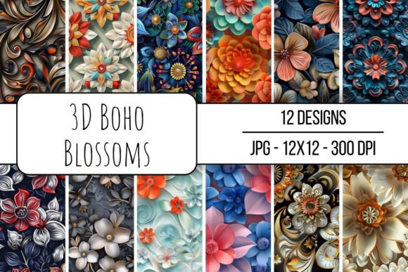 3D Boho Blossoms Seamless Pattern