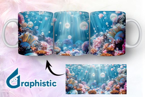 3D Bubbles Pearl Sunset Mug Wrap 16 Design