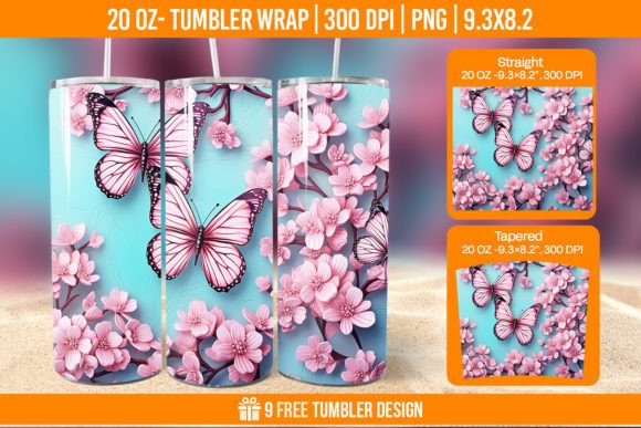 3D Cute Butterfly Tumbler Wrap Designs