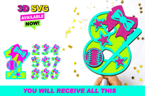 Baseball Girl Numbers 3D SVG for Custom Projects
