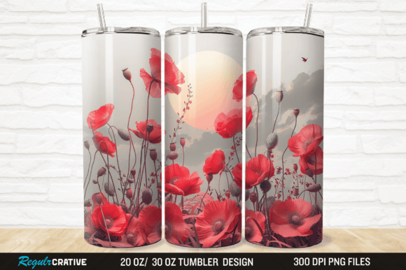 Elevating Sublimation Projects with the 3D Red Poppies Flower Sunset Tumbler Wrap