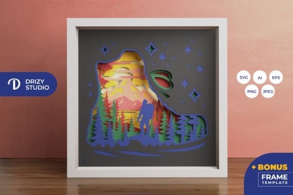 Hiking Boots 3D Shadow Box